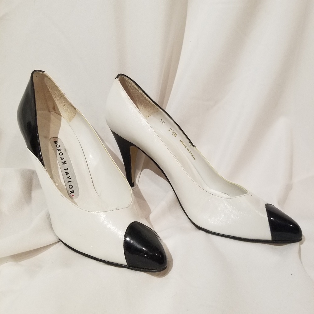 White and black heels